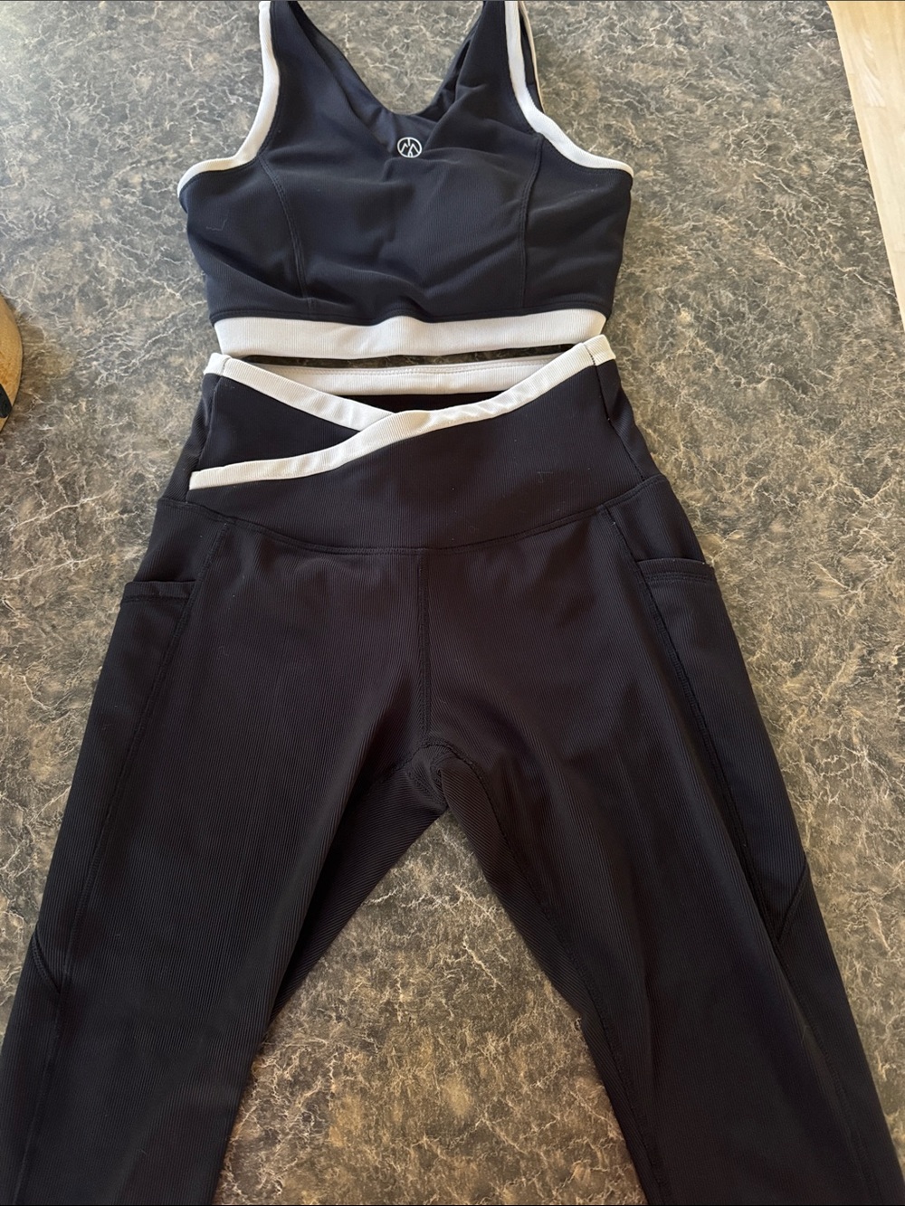 Black crop top and High-Waist Crisscross Active Leggings set with Contrast Trim